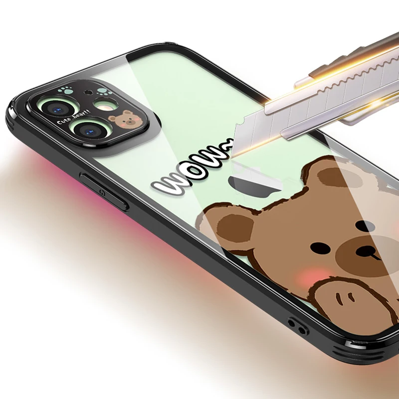 

Clear Bear Tempered glass Case For iphone 12 11 pro max XS X MAX 7 8 lens protection phone cases for iphone 12 pro iphone SE 2