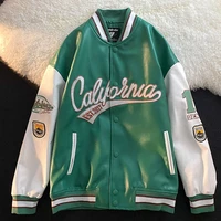 american retro leather baseball uniform couple casual loose jackets letter embroidered coats mens motorcycle bomb street jacket
