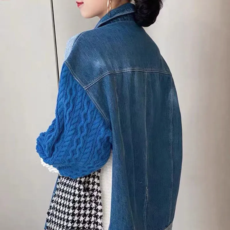 Пальто женское демисезонное с длинными рукавами и бахромой синее | Женская
