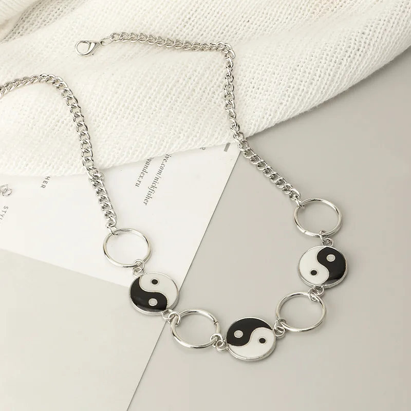Trendy Hiphop/Rock Geometric Necklaces Womens Pearl Tai Chi Yin and Yang Gossip Alloy Pendant Jewelry for Party | Украшения и