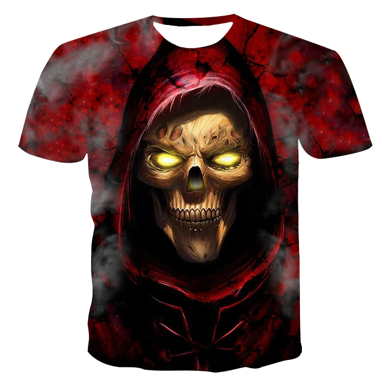 

Summer Skull Pattern Men And Women Hip-Hop 3D Shirt Horror O-Neck T-Shirt Fashion Sports And Leisure Street Plus Size Clothing X