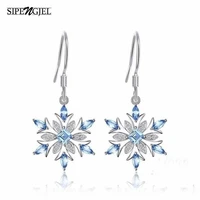 sipengjel korean style snowflake flower dangle earrings for women sweet blue zircon drop earrings wedding jewelry