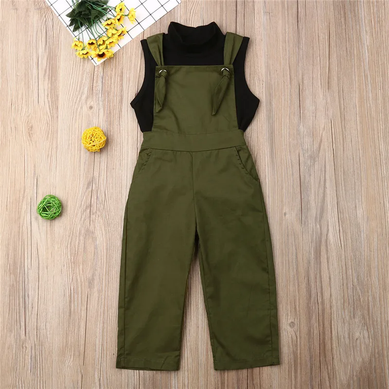 Дети комплекты одежды для маленьких девочек черный топ без рукавов + штаны комбинезон Детский костюм