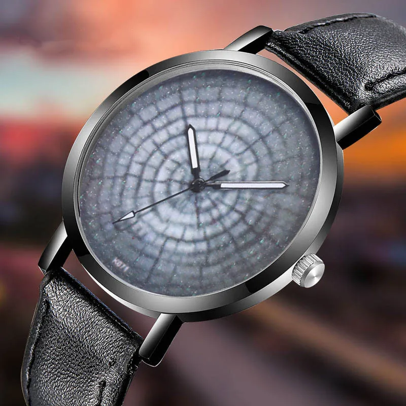 Часы наручные мужские с кожаным ремешком классические уникальные кварцевые