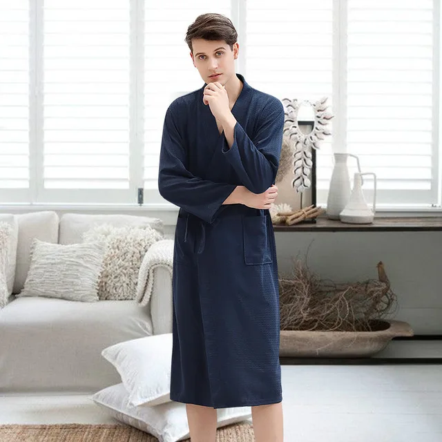 men navyblue Летний вафельный банный халат всасывающий водный мужской халат сексуальный Ночной халат мужские большие размеры кимоно Халаты женские пижамы для отдыха - Цвет: men navyblue