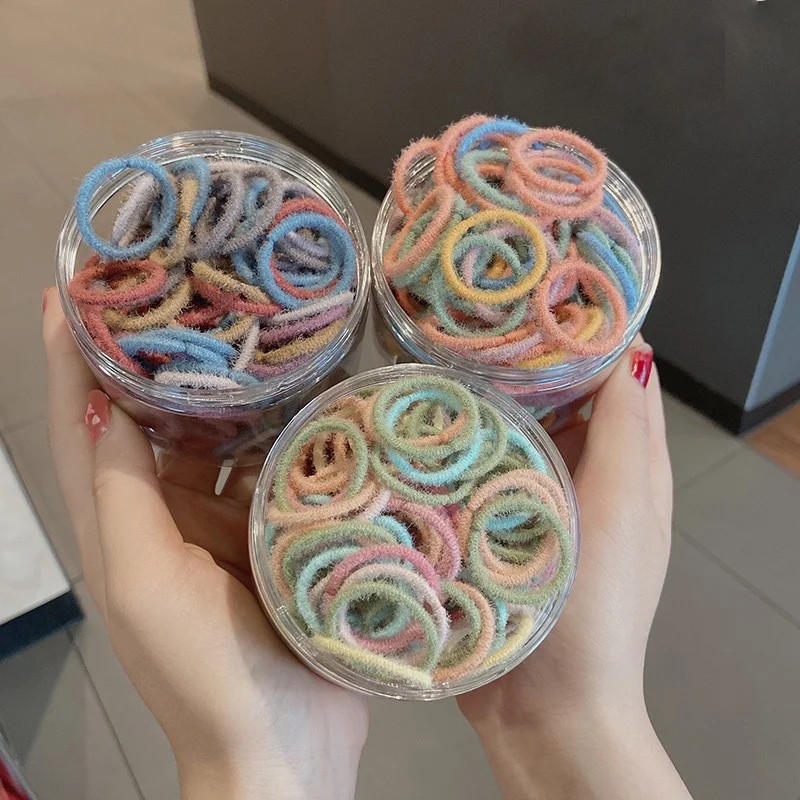 

100 Pcs/Box Cute Candy Colors Soft Elastic Hair Bands for Children Girls Scrunchies Ponytail Rubber Band Lovely Hair Accessories