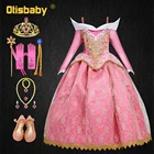 Вечерние Роскошные кружевные платья для девочек платье принцессы Авроры красивый костюм для сна летние розовые платья без рукавов с цветами для девочек