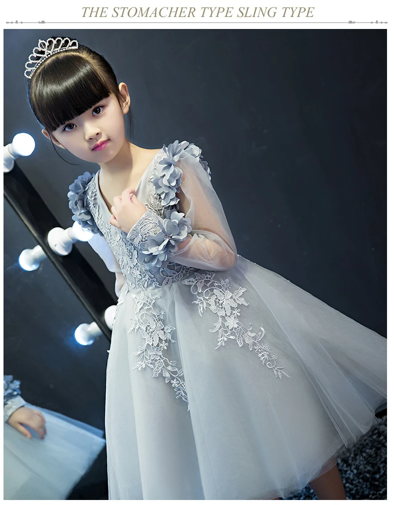 Серебряное платье с фатиновой юбкой для маленьких девочек на свадьбу