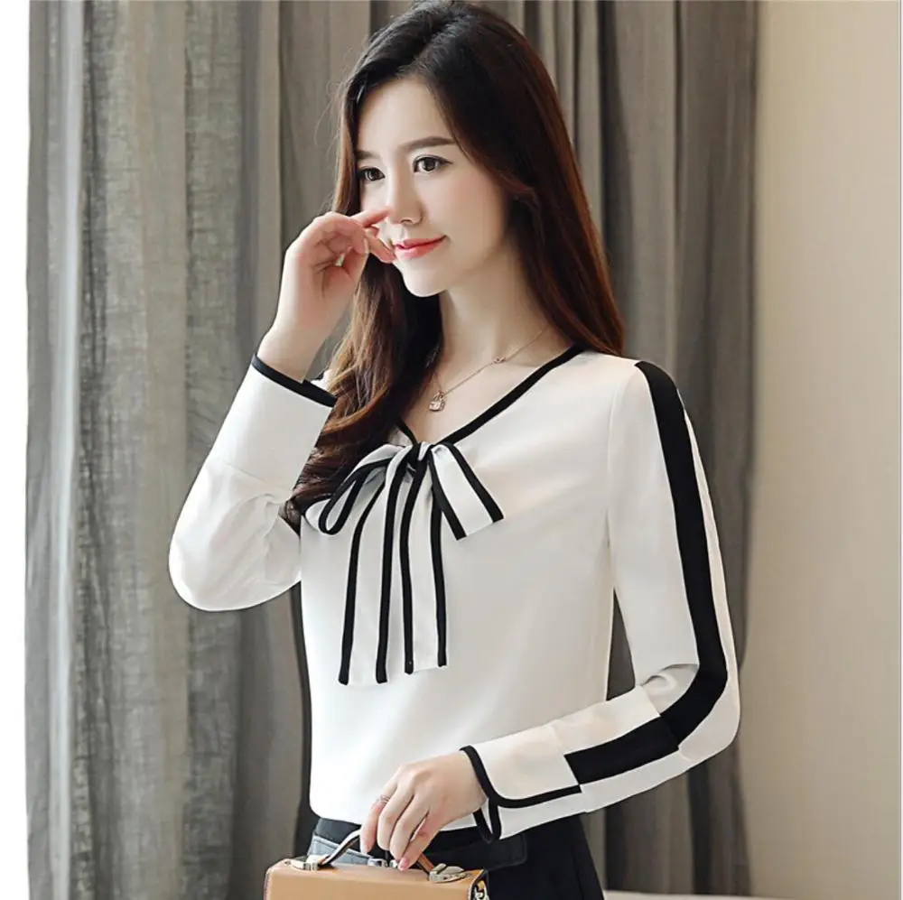 

2019 Women Chiffon Tops Long Sleeve Sweet Thin Women's Wild Korean Shirt JY2009