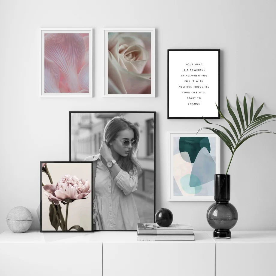 

Rose Peony Flower Fashion Woman Quote Wall Art Canvas Painting Nordic Posters And Prints Wall Pictures For Living Room Decor