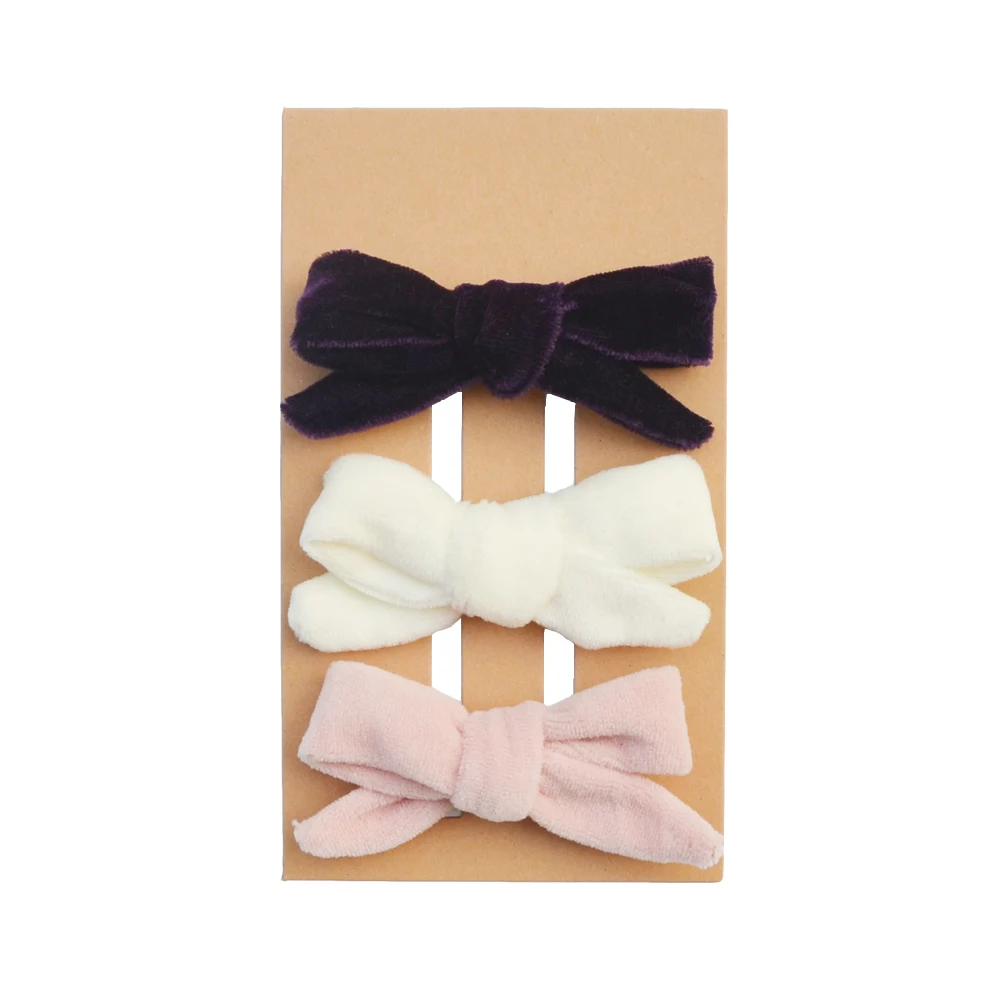 Бархатный бантик для девочек 3 шт./упак. цвета слоновой кости/бежевый/розовый из