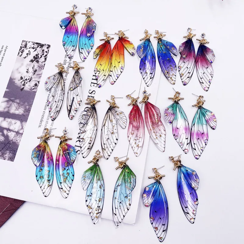 

Minar Fairy Gradient Rainbow Butterfly Earrings for Women Rhinestone Resin Tie Bow Simulation Wing Drop Earrings Party Jewelry