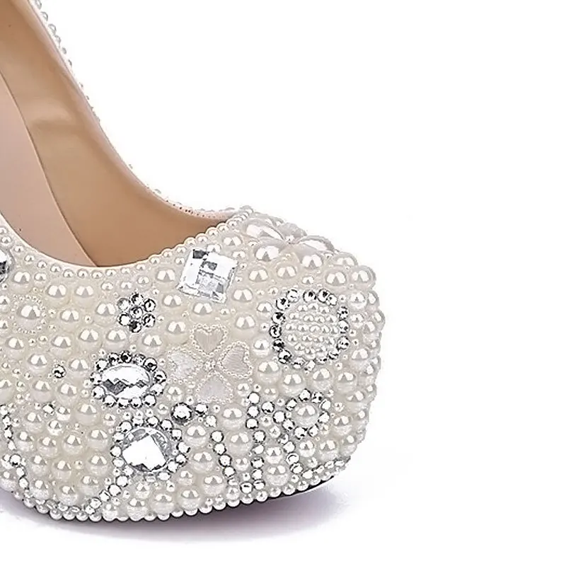 Белые свадебные туфли на платформе с жемчугом Свадебные модельные из