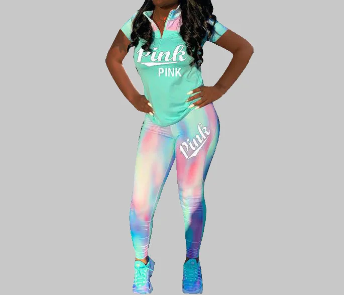 Весна 2020 розовый спортивный костюм с буквенным принтом женская повседневная