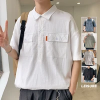 summer ice silk shirt frock coat mens fashion brand linen t shirt casual 5 5 sleeve shirt mens and womens same style