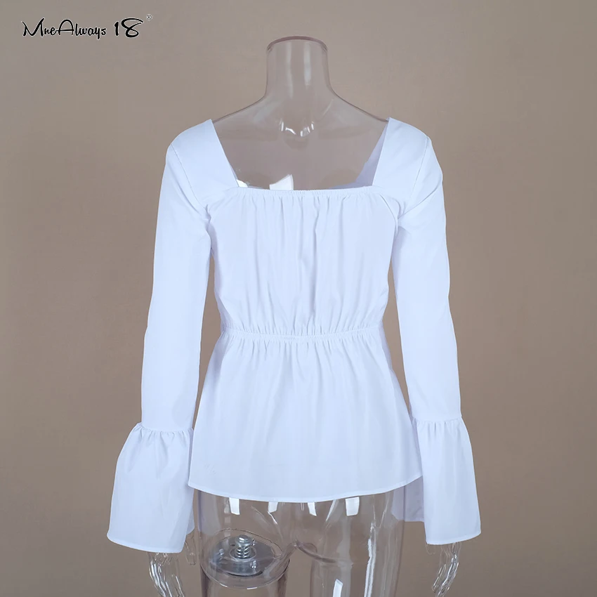 Mnealways18 элегантная белая туника с бантом и оборками женская блузка тонкий офисный - Фото №1