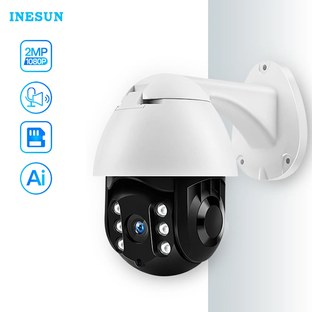 

Наружная беспроводная IP-камера Inesun ПНН, 1080P, ии, автоматическое отслеживание, Wi-Fi, 2 Мп, водонепроницаемая камера видеонаблюдения с умным осве...