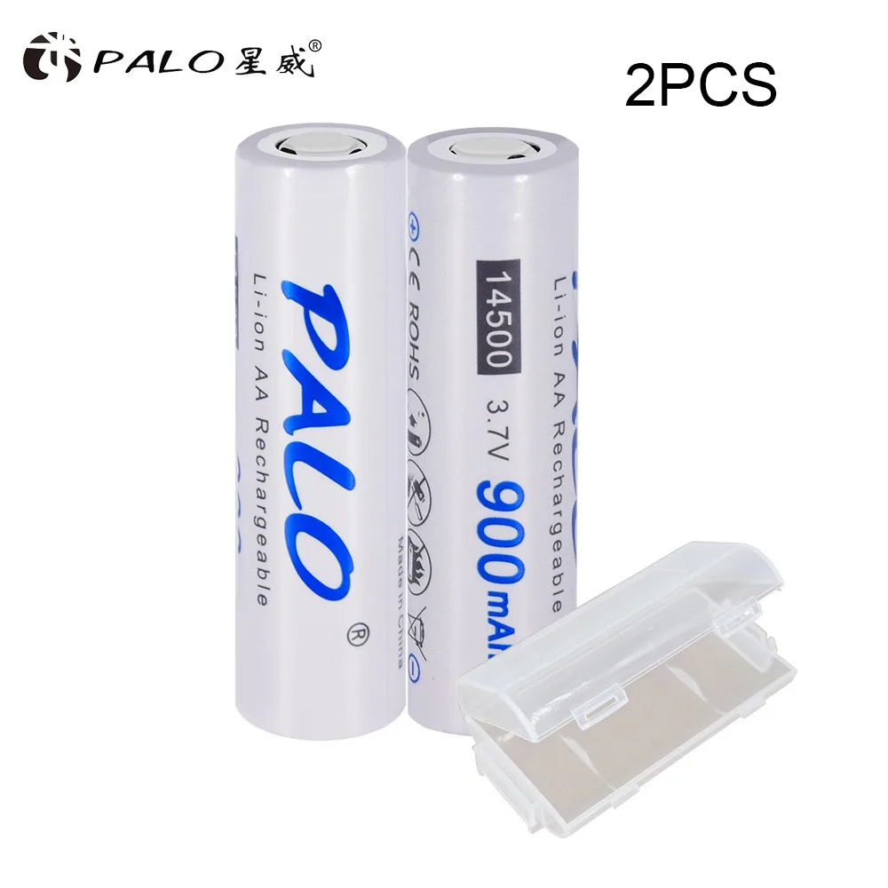 PALO 3,7 V Li-Ion bateria 14500 Li-Ion 900mah 14500 перезаряжаемая батарея литиевая батарея для камеры Фонарик Радио игрушка - Цвет: 2 pcs battery