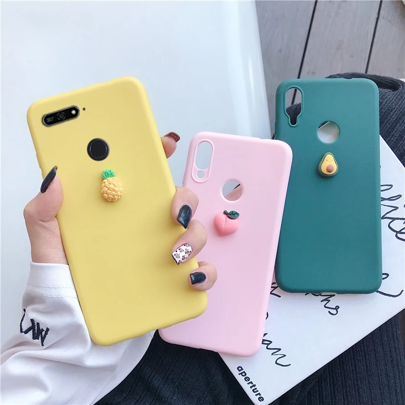 

silicone 3D cute fruit case for huawei y9 y7 y6 y5 prime pro 2019 2018 candy color soft tpu back cover fundas capa coque