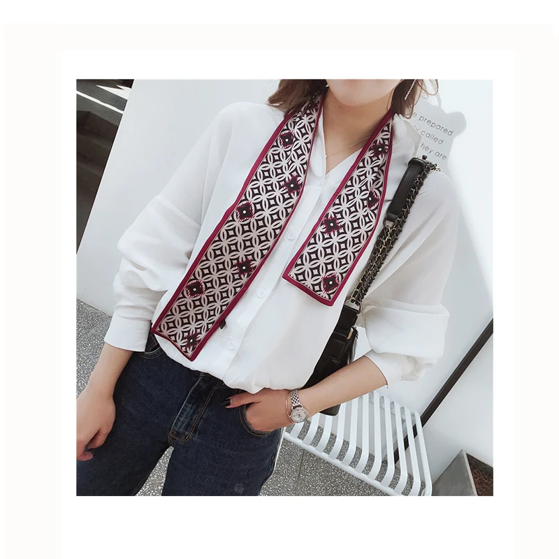 

HOT SALE Women's Silk Neck Scarfs Animal Striped Pattern Printing Small Satin Long Silk Scarf For Women Bag Ribbon Tie 9X98CM