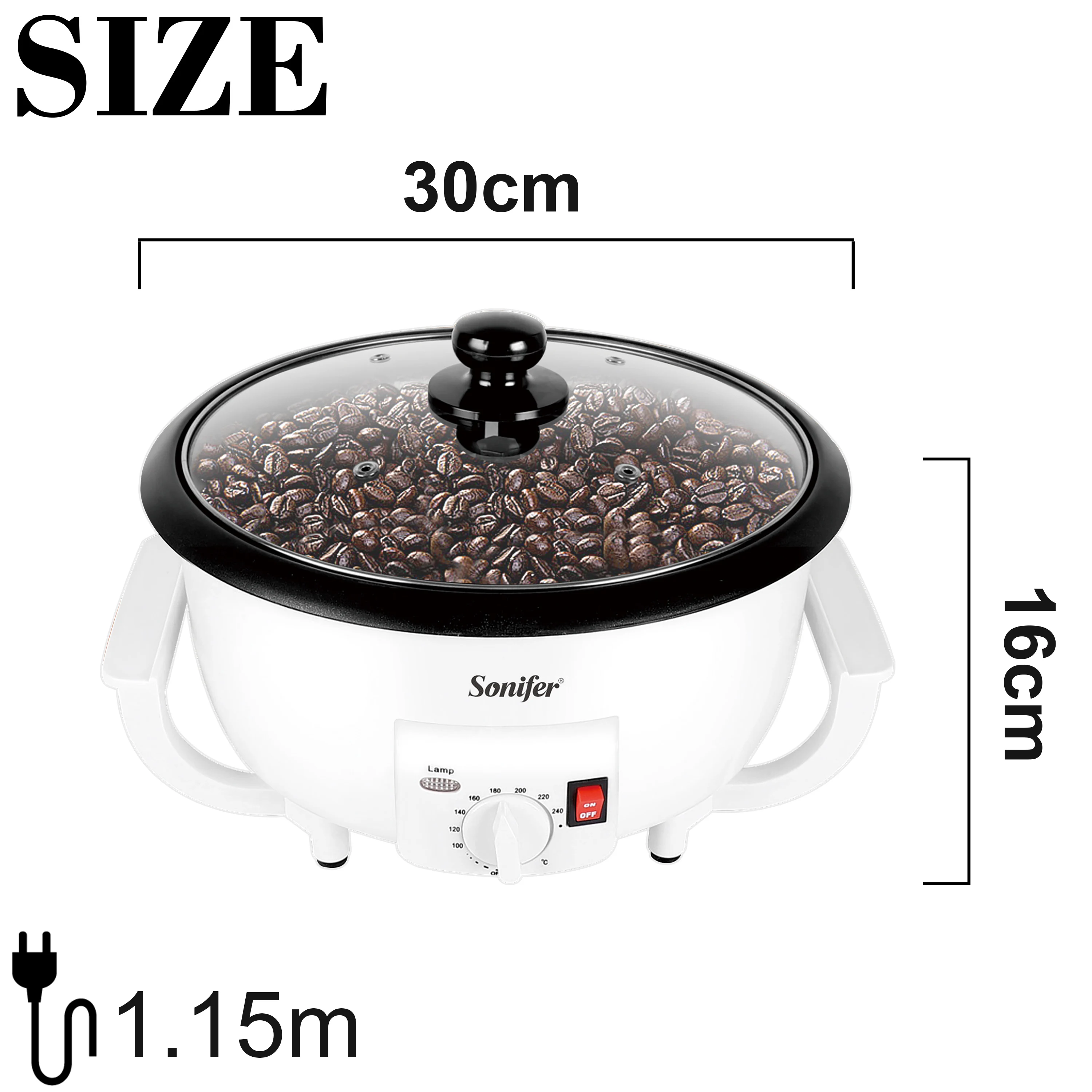 

Electric Coffee Bean Baked Coffee Roaster Peanut Beans Baking Dryer Roasting Machine Cafe Grain Drying Stove 220V Sonifer