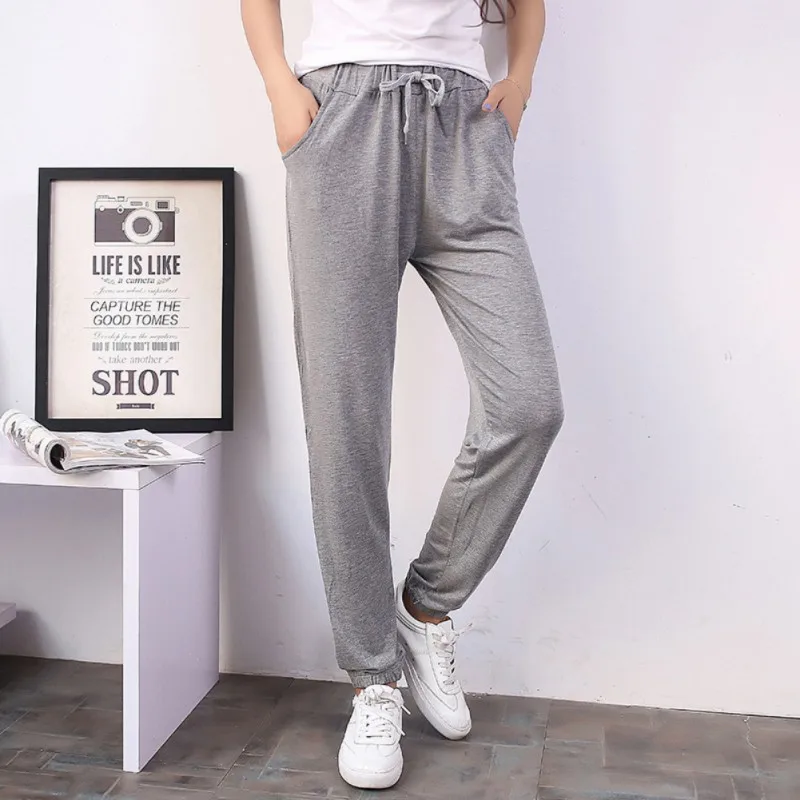 

Summer Woman Pants Loose Leisure Wide Leg Sports Pants Dark Gray Pantalones Casuales Mujer Pantalones