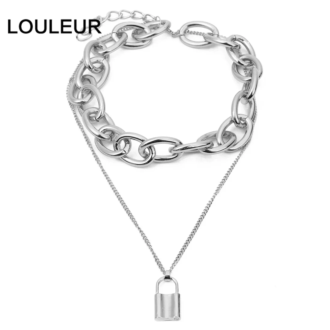 Silver necklace Louleur роскошные серебряные золотые браслеты с замком для ключей, очаровательные браслеты в виде сердца, браслеты для женщин и мужчин, широкая кубинская цепочка, ювелирные изделия из Дубаи - Окраска металла: Silver necklace