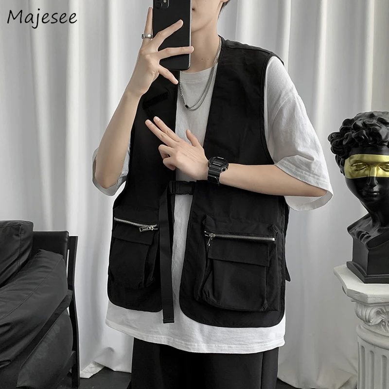 

Spring Ins Tactical Vests Men Oversized Teenager Hong Kong Style Cargo Waistcoats Males Handsome BF Vintage Multi-pockets Vest