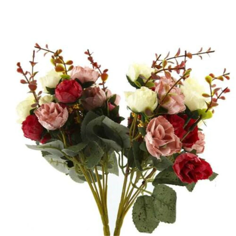 

party decoration Multi Color Rose Home Decor bouquet artificial flower 2 bunches of 42 silk roses wedding