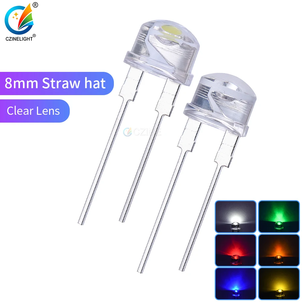 1000pcs/bag Czinelight Factory Price Wholesale F8 8mm Straw Hat Led Diode Red Yellow White Blue Green Emitting