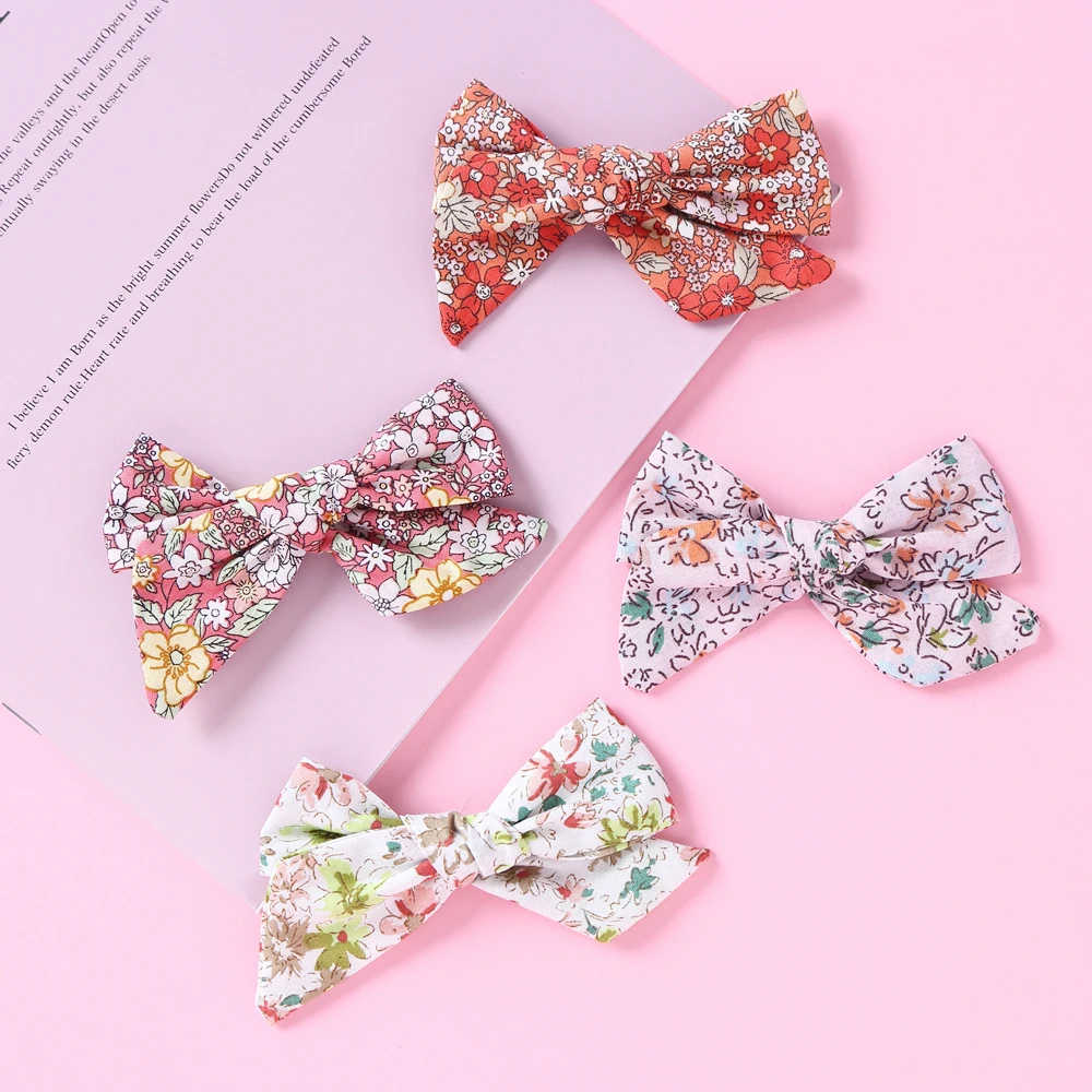 

Fashion Printed Flower Kids Hair Clips Newborn Infant Knot Bows Hairpins Baby Girls Barrettes Cute Toddler Children's Headwear