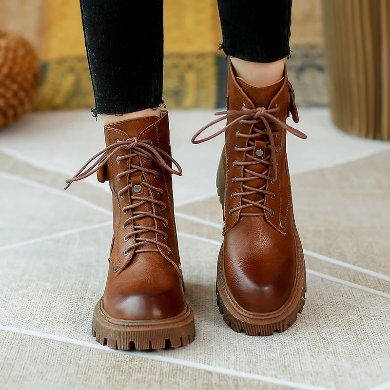 Online Sepatu Bot Musim Dingin Wanita Kulit Asli 2021 Baru Bersol Tebal Wol Hangat Wanita Sepatu Bot Pendek Tabung Tebal Tumit Martin Sepatu Wanita