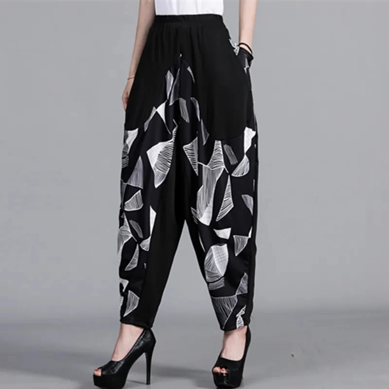 

New 2022 Fashion Ladies Trousers Summer Loose High Waist Harlan Pants Women Wide Leg Pants Fashion Printing Lantern Pants