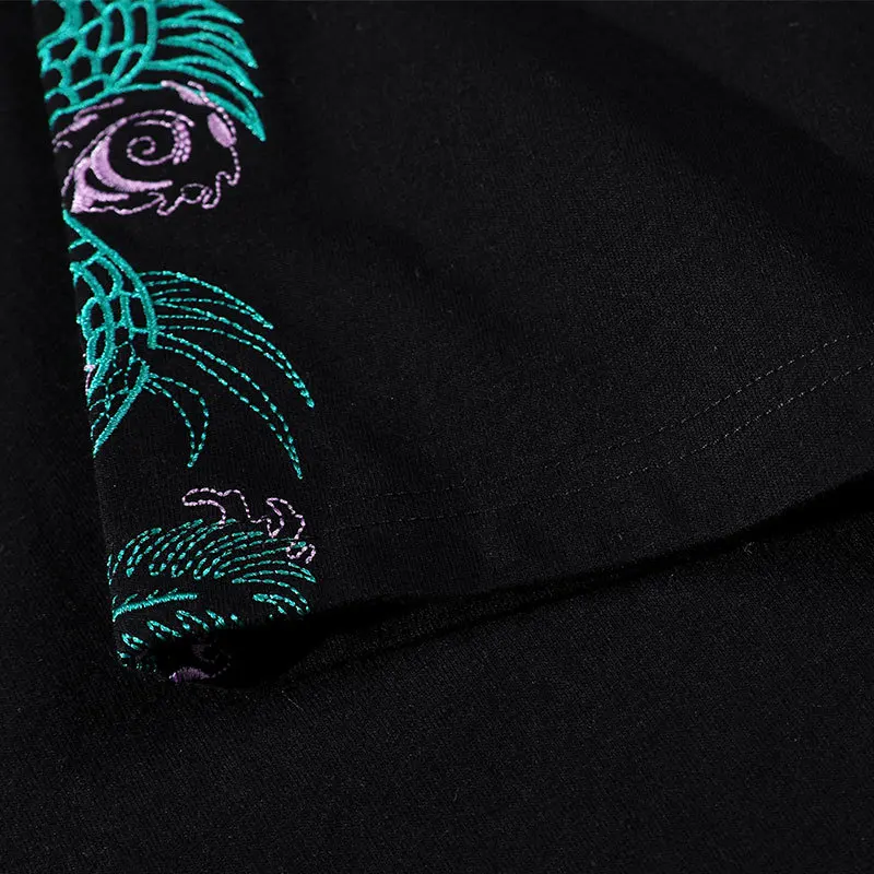 Хлопковая футболка с короткими рукавами в китайском стиле вышитым драконом