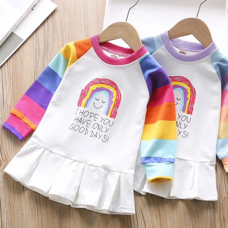 

Модное весеннее платье с длинным рукавом для маленьких девочек, платья для девочек, платье для девочек, осенняя одежда для девочек 2-6 лет, од...