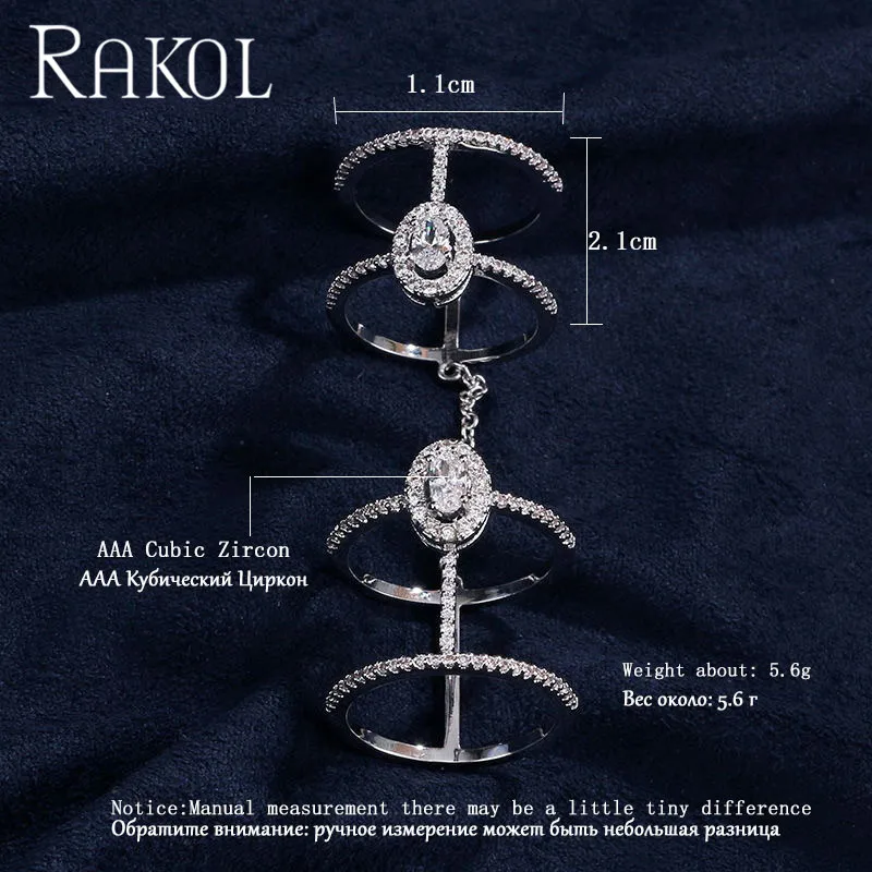 RAKOL трендовые микро CZ циркониевые двухслойные наборы колец белого золота