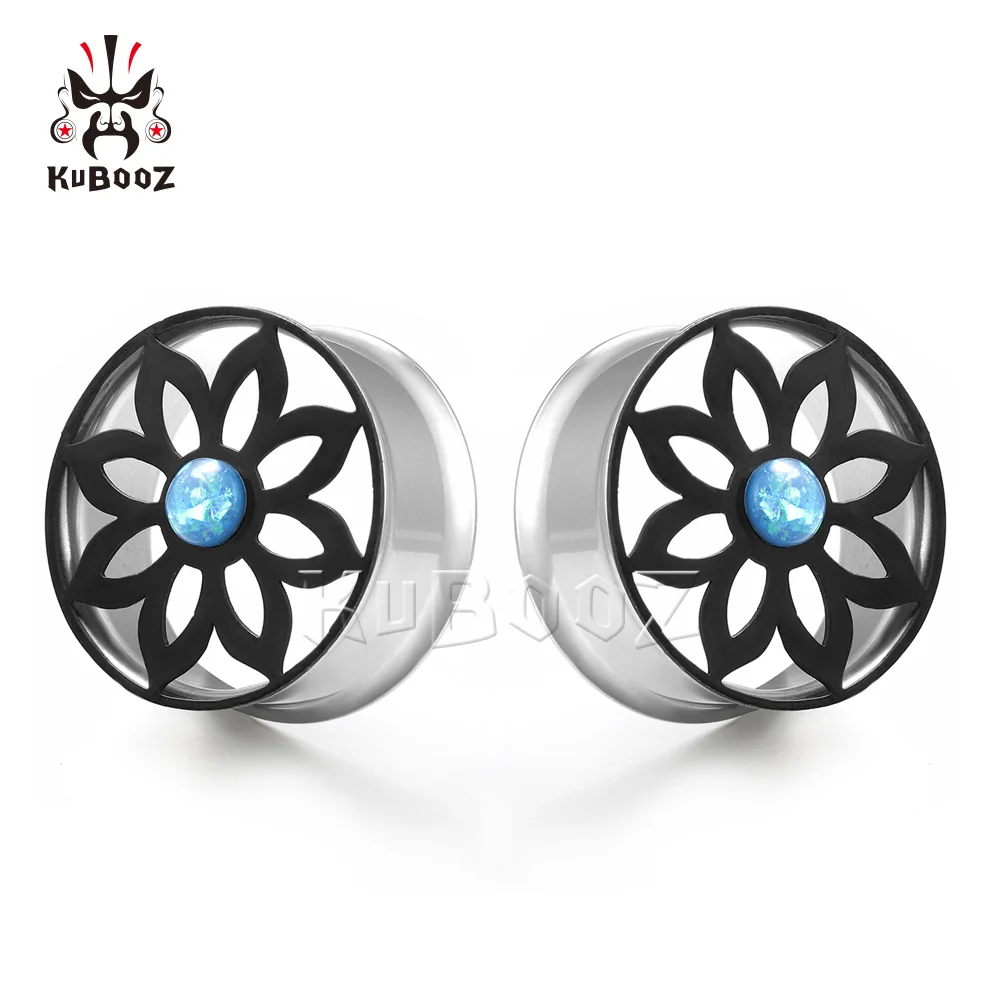 

New Style Fashion Flower Logo Stainless Steel Ear Gagues Tunnels Ear Plugs Piercing Expanders Body Jewelry For women Men 2pcs