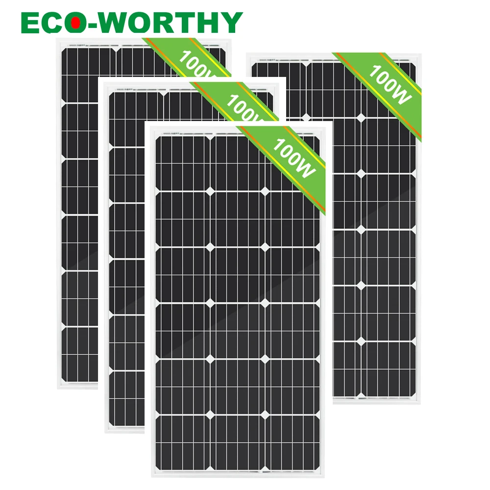 ECOWORTHY 2 шт 3 шт 4 шт Солнечная панель 100 Вт 18 в стеклянная солнечная панель s 200 Вт 300 Вт 400 Вт panneau solaire монокристаллическая солнечная панель 12 В - Цвет: 4 pcs solar panel