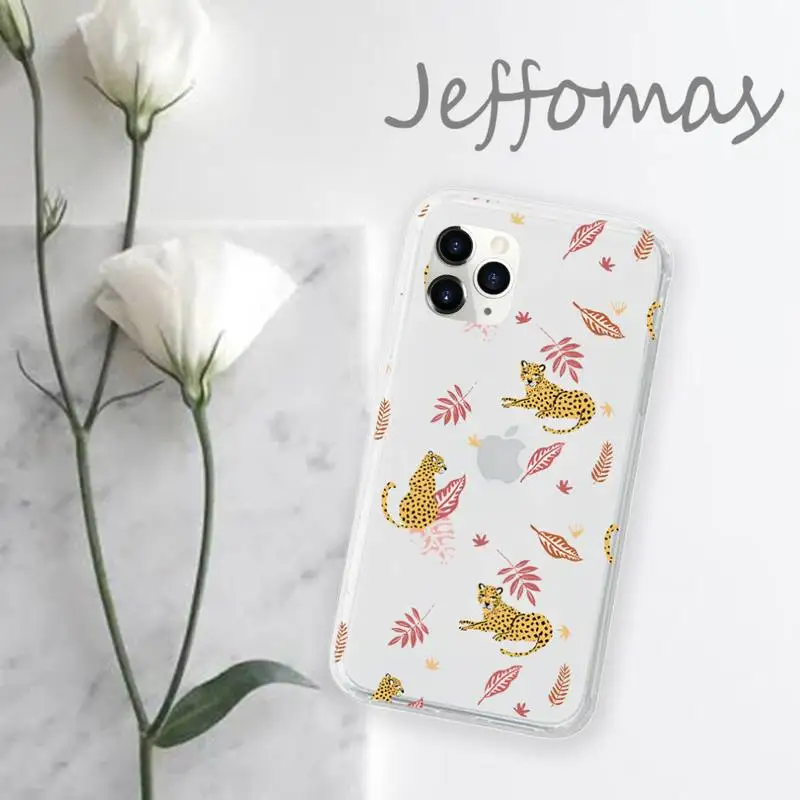 

Leopard animal cute cat Phone Case Transparent for iPhone 11 12 mini pro XS MAX 8 7 6 6S Plus X 5S SE 2020 XR