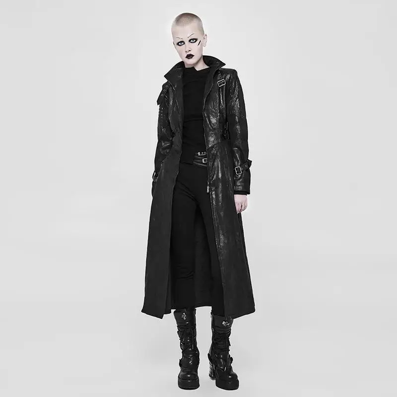 Женское готическое длинное пальто Goth панк рейв из искусственной кожи Косплей