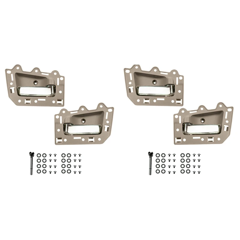 4Pcs Rear Front Left & Right Inside Interior Door Handle Set For 2005-2011 Jeep Grand Cherokee Beige & Chrome
