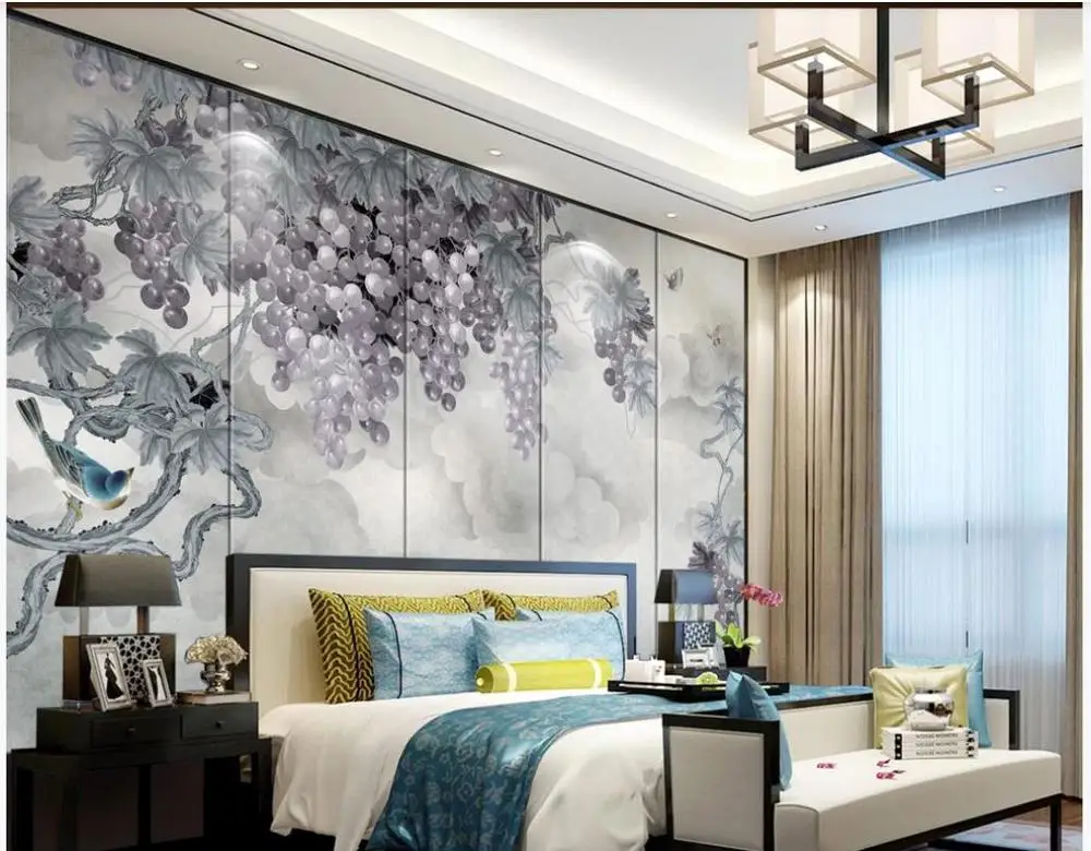 Фотообои на заказ 3d Настенные обои для стен Ручная роспись узор виноградной лозы