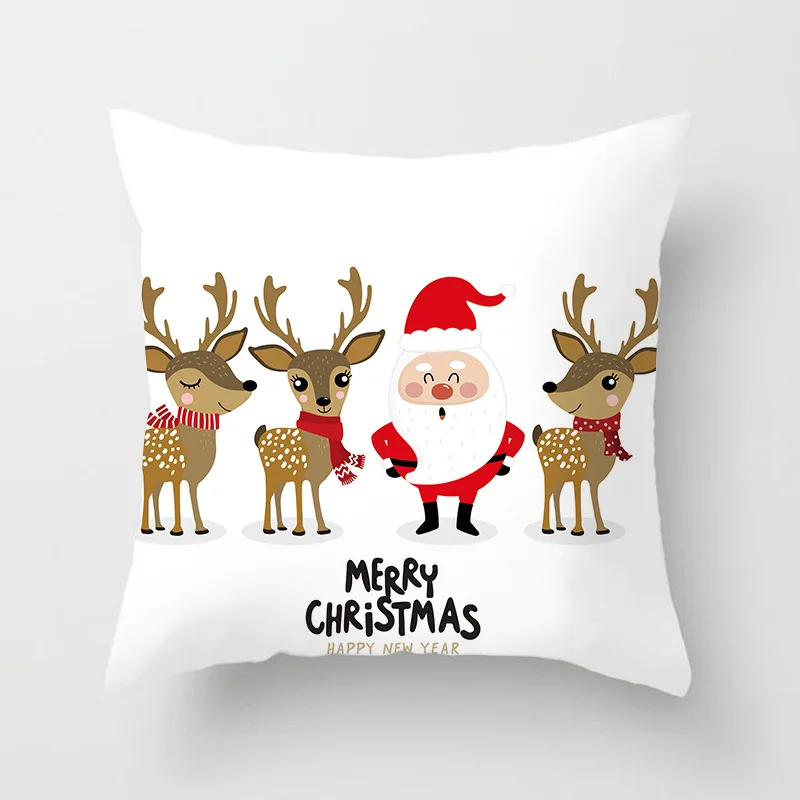 

Christmas Cushion Cover Merry Christmas Decoration Pillowcases Santa Claus Polyester Throw Pillow Case Cover Kerstmis Peach Skin