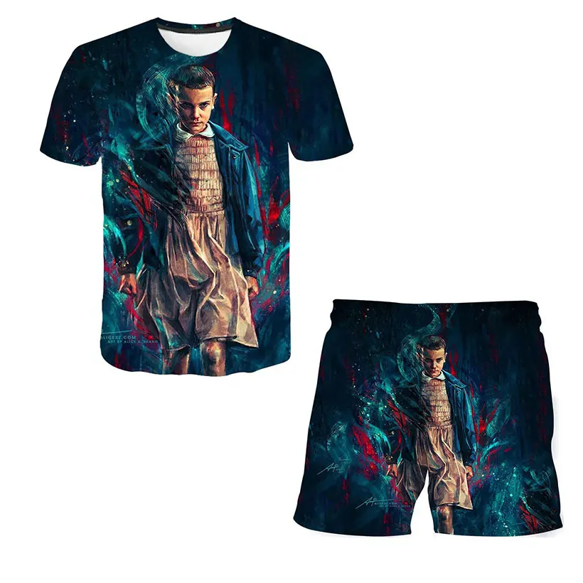 

Stranger Things Sweatshirt Cosplay Summer Tshirt Shorts Sport Shorts kid Girls Running T-shirt Suit Girl short sleeves top pants