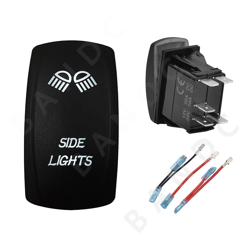 

12V 20A SIDE LIGHTS Push Rocker Toggle Switch 5P SPST White Led Lights ON-OFF for Car RV Carling，Jumper Wires，Auto Accessory