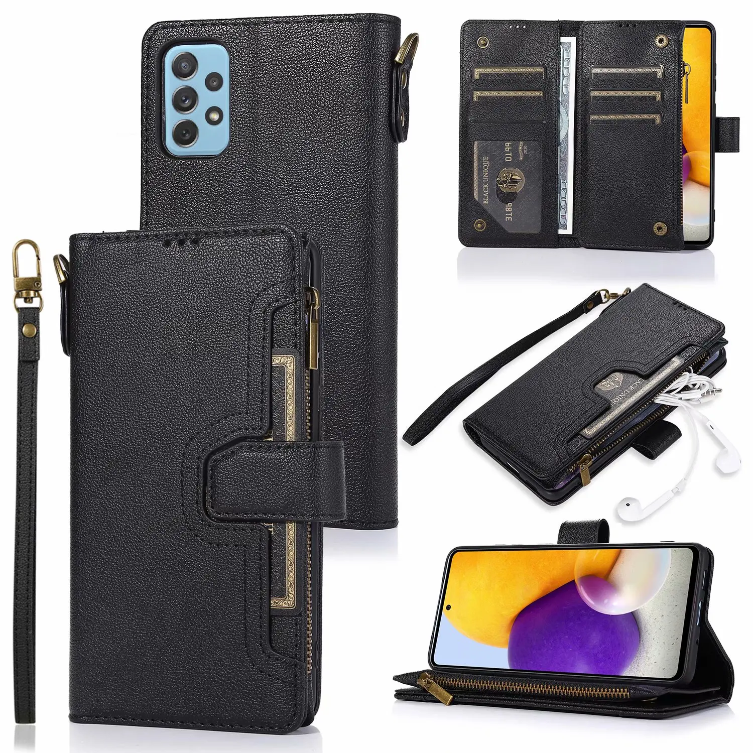 

10pcs Zipper Multifunctional Card Holder Magnetic Clasp Wallet Leather Case For Huawei P40 P30 P20 Mate 20 Pro