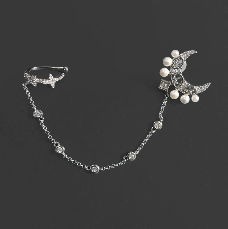 

s925 sterling silver September new star and moon earrings pearl moon cross flower earrings ear bone clip popular in Korea