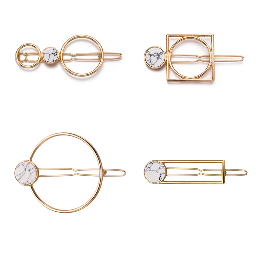

1PCS Fashion Women Girls Metal Circle Square Hair Clips Natural Stone Hairpins Barrettes Wedding Hair Accessories
