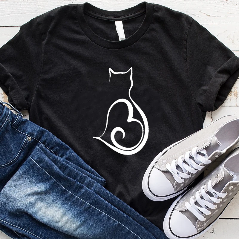 Футболка женская с принтом кошки милая Повседневная футболка графическим