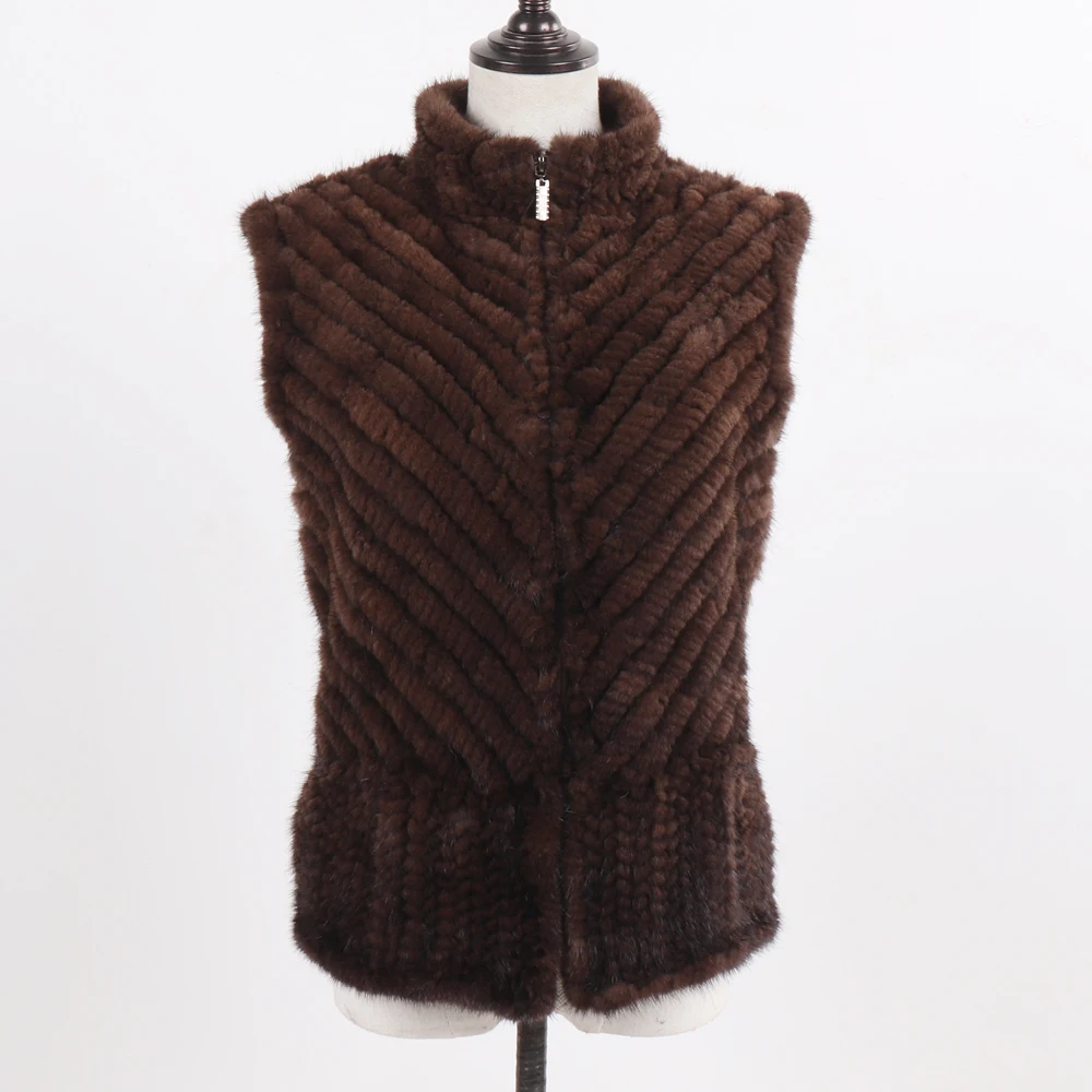 Женский меховой жилет ручной вязки осенне зимняя теплая шуба из натурального